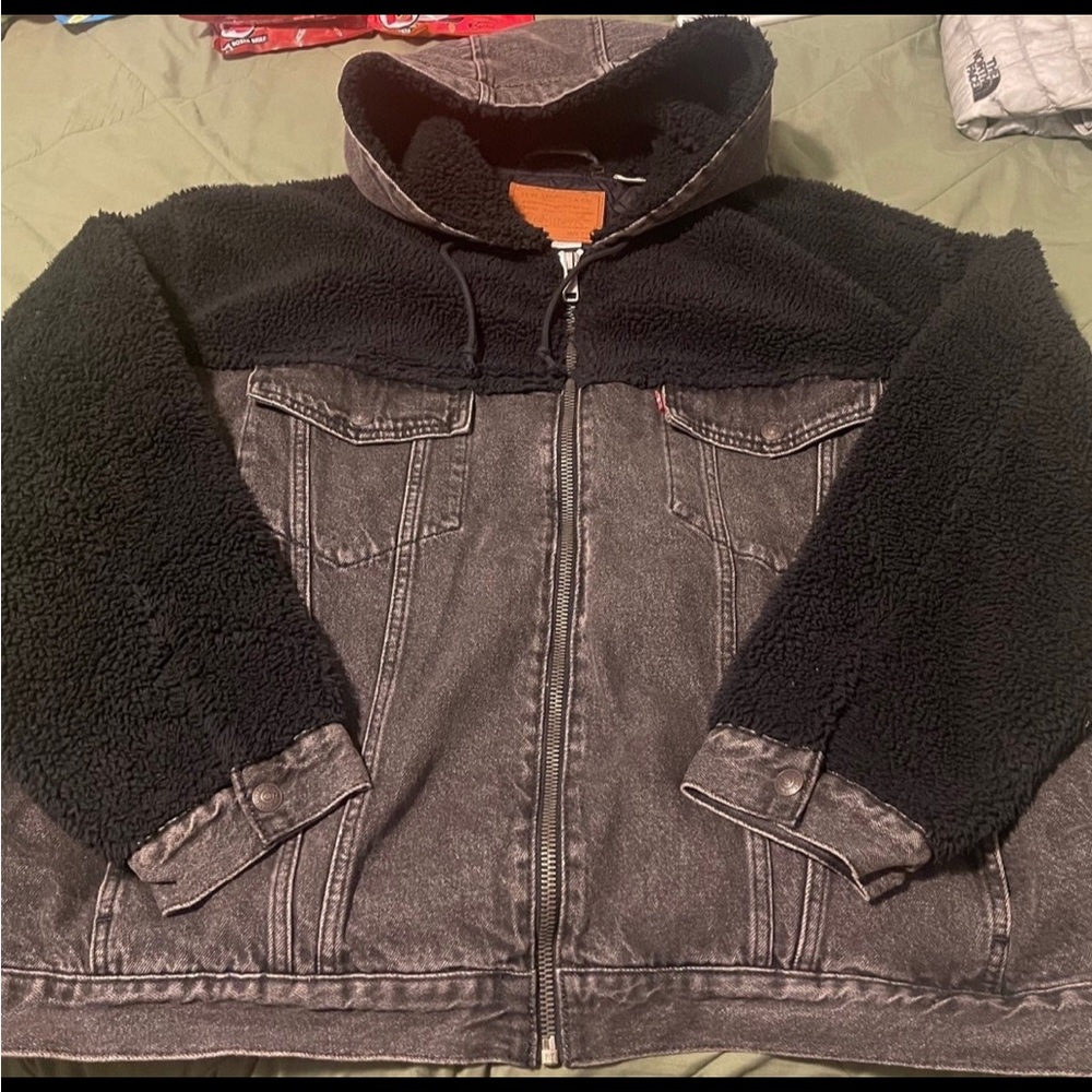 Mens Levi Sherpa Denim Jacket Black Size XXL